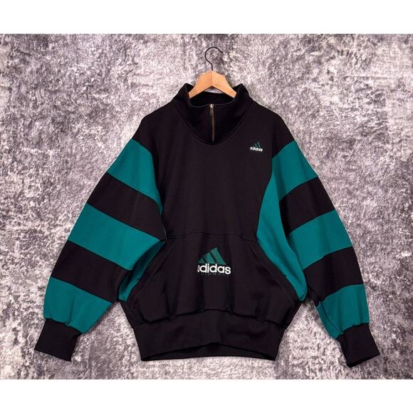 Vintage Adidas Equipment Sweatshirt XL Mens 90s Black Green 1/4